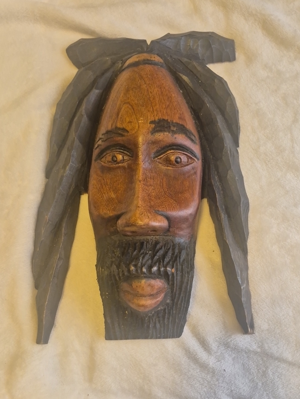 Hand-Carved Wooden Face Wall Art Mask - Brown and Black